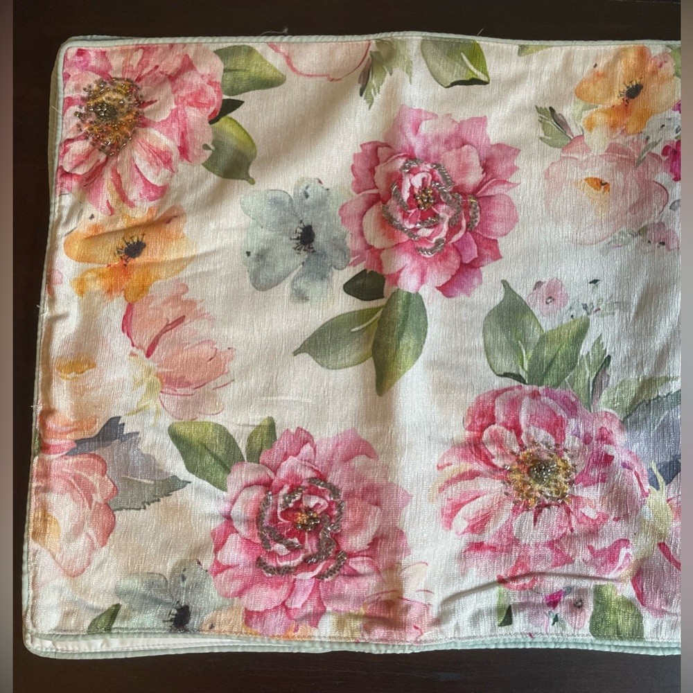 Pink, yellow floral table runner